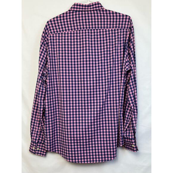 Peter Millar Men's Size Large Blue/Pink Checked Summer Comfort Long Sleeve Shirt - Picture 7 of 7